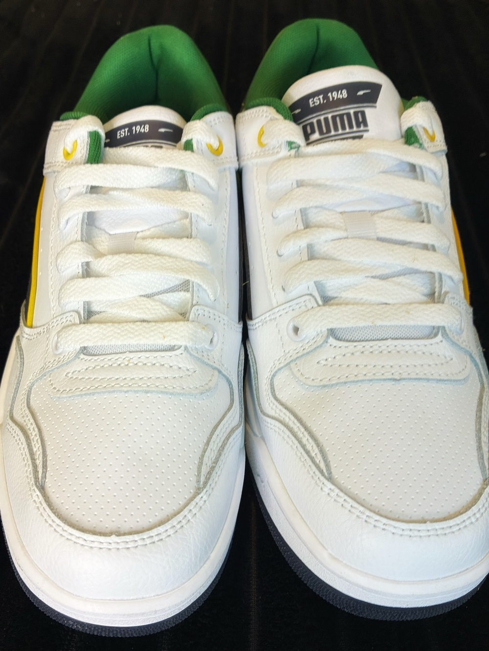 Puma Kids White Sneakers with Green & Yellow Accents